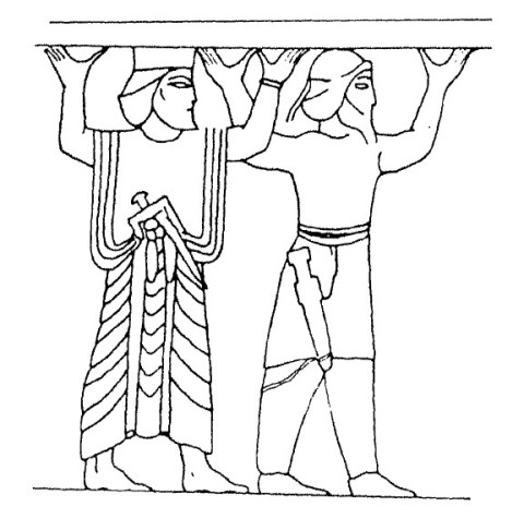 پیکرهی یک مادی (راست) و یک پارسی (چپ) در سنگنگارهی نقش رستم